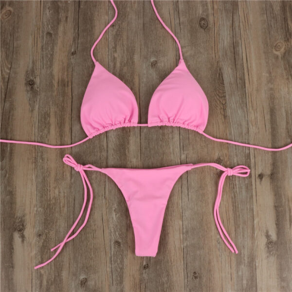 2pcs Halterneck Lace-up Bikini Women Summer Solid Color Sexy Split Strap Adjustable Swimsuit Suit - Image 8