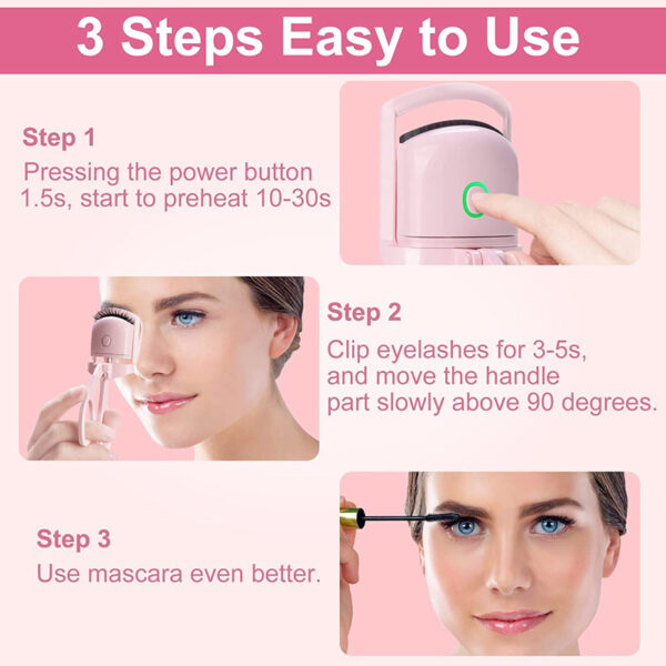 Eyelash Curler Portable Electric Heated Comb Eye Lash Long Lasting Eyelashes Curls Thermal Eyelash Curler Makeup Tools Heated Eyelash Curlers,Rechargeable Electric Eyelash Curler,Handheld Eyelash Heat - Image 6