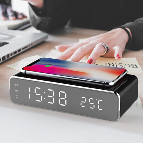 LED Electric Alarm Clock With Wireless Charger Desktop Digital Despertador Thermometer Clock HD Mirror Clock Watch Table Decor - Image 4