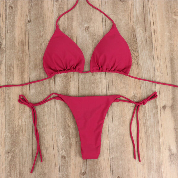 2pcs Halterneck Lace-up Bikini Women Summer Solid Color Sexy Split Strap Adjustable Swimsuit Suit - Image 6