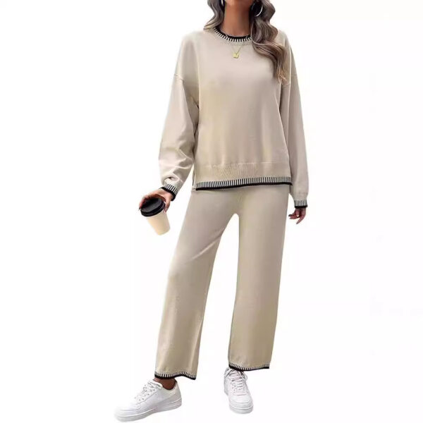 Sweater Knit Casual Long Sleeve Pullover Wide Leg Pants Suit - Image 6