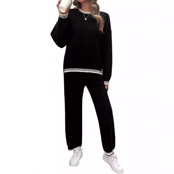 Sweater Knit Casual Long Sleeve Pullover Wide Leg Pants Suit - Image 7