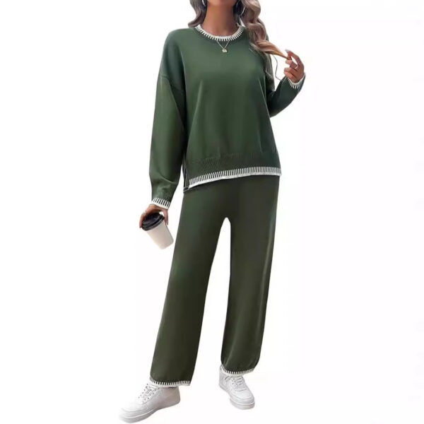 Sweater Knit Casual Long Sleeve Pullover Wide Leg Pants Suit - Image 8