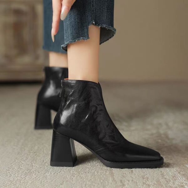 Women's Fashion Retro Square Toe Ankle Boots - Image 4