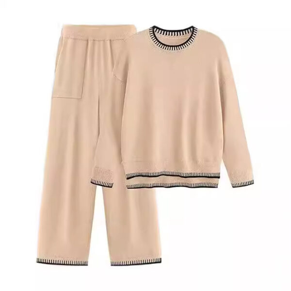 Sweater Knit Casual Long Sleeve Pullover Wide Leg Pants Suit - Image 4