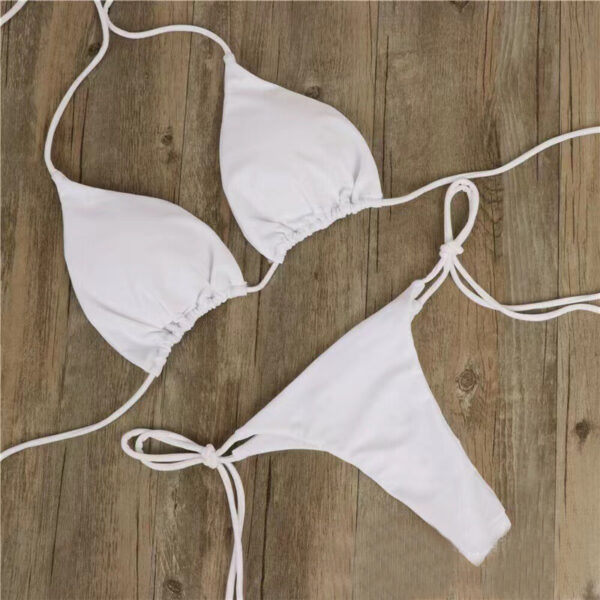 2pcs Halterneck Lace-up Bikini Women Summer Solid Color Sexy Split Strap Adjustable Swimsuit Suit - Image 7