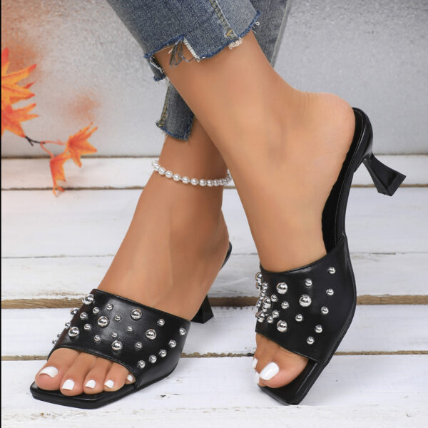 Slippers Plus Size Rivet Open Toe Stilettos - Image 6